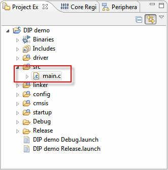 LPCXpresso IDE Navigating Your Project Navigate to the src folder