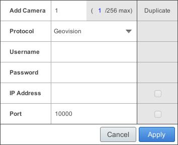 2 Getting Started 2.3.2 Manually Connecting GV-IP Camera To manually add the GV-IP Camera to the camera list, follow the steps below. 1. On the Camera page, click the Add Cameras button. 2. Type the IP Address, Username and Password of the desired IP camera.
