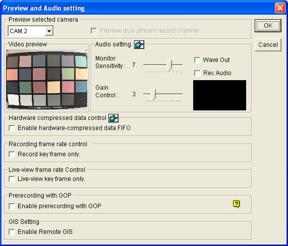 Previewing Video and Setting Audio To preview video and activate audio recoding, highlight the desired server (see Figure 7-6) and select Preview & Audio Setting. This dialog box appears.