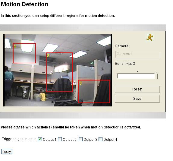 4.1.3 Motion Detection Motion detection is used to generate an alarm whenever movement occurs in the video image.