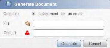 Now click Generate to create a document from the template. When you first click Generate, you will be asked to indicate the File and/or Contact you want the document to draw its information from.