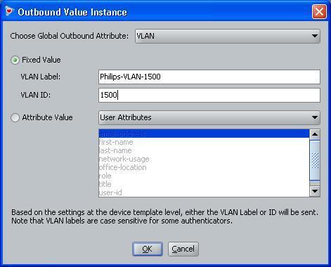 IDE Step 5 Select the Outbound Attributes name created in Step 2 (i.e. VLAN as used in this example) via the Choose Global Outbound Attribute: pull down menu.