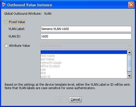 IDE Step 8 Select the Outbound Attributes name created in Step 2 (i.e. VLAN as used in this example) via the Choose Global Outbound Attribute: pull down menu.