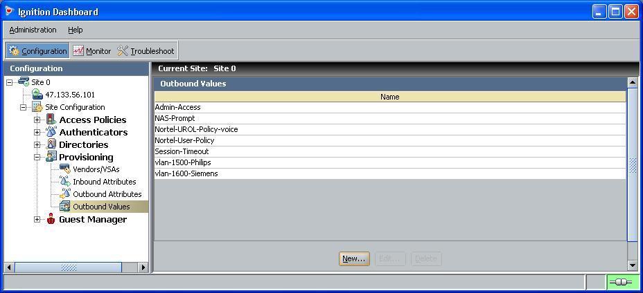 IDE Step 3 Go to Site Configuration ->Provisioning -> Outbound Values and click on New.