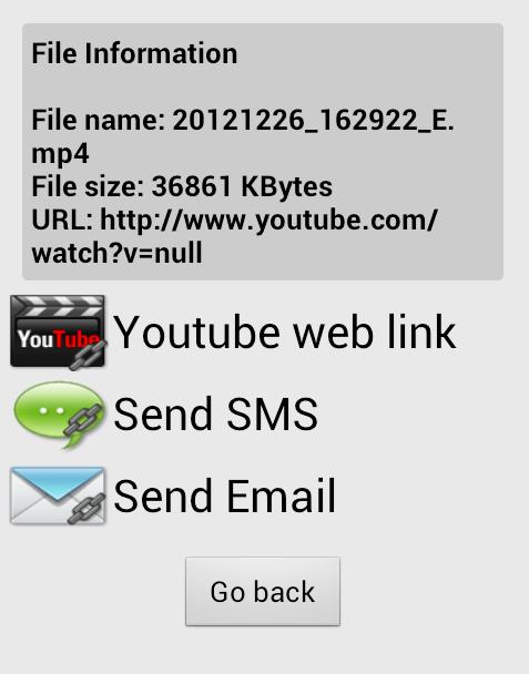 5 When the upload is complete, you can identify the video on YouTube or share the URL by using SMS and Emails.