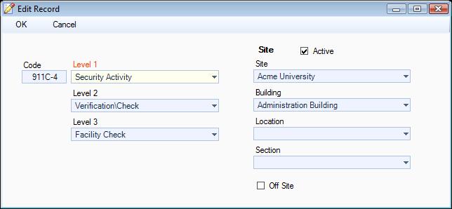 Standard Operating Procedures 8. Restrict the location of the SOP-related activities by selecting their common Site, Building, Location and Section. Make the parameters as specific as necessary (e.g., Acme University, Acme University/Administration Building, etc.