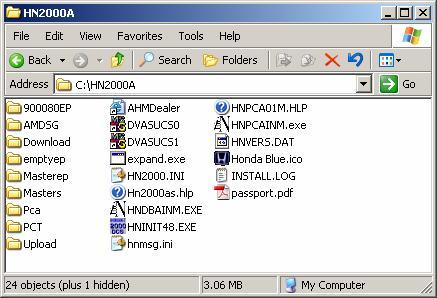Double-click on the hn2000a folder for Honda dealers or hn2000b for Acura dealers. Confirm that the HN2000.INI file is in that folder.