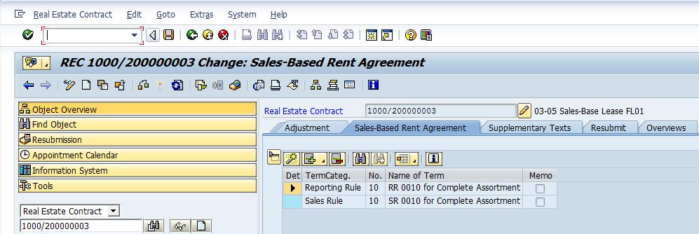 Step 2 In the Command field, enter RESRSE or go to the SAP menu -> Accounting -> Flexible Real Estate Management -> Sales-Based Settlement -> RESRSE - Execute/Continue Settlement Populate the: -