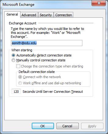 4) This will bring up a new window. From the General tab, increase the Seconds Until Server connection Timeout setting. The default is 30 seconds. I usually recommend 90 seconds or more.