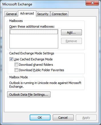 5) Then click on the Advanced tab, and check the box for Use Cached Exchange Mode.