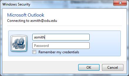 Outlook will always default to the username being in user@odu.edu format, which the system will not accept because our mail domain is @odu.edu but our Active Directory domain is @ts.odu.edu To correct this problem, remove the @odu.
