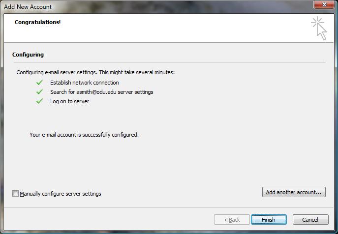 5) After authenticating, Outlook will proceed