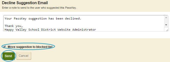 Blackboard Web Community Manager PassKey Manager 5. The option to move that PassKey to the blocked list is selected.