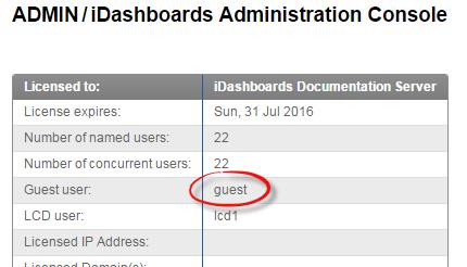 132 idashboards Administrator s Manual Figure 14-1 14.1 Configuring the Guest User Account As previously mentioned, a guest user account is a normal idashboards user account.