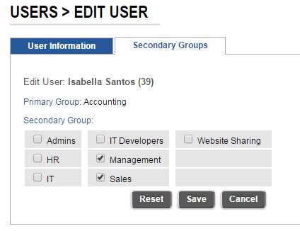 idashboards Administrator s Manual 37 Figure 7-5 The secondary groups screen lists all of the groups that have been created, except for the user s primary group.