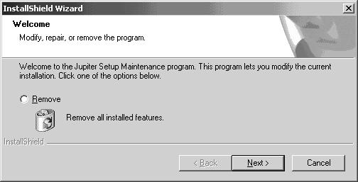 Removing Jupiter Software NOTE This process will not remove existing user-created configuration sets.