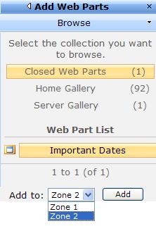 To Add a Web Part (for instance, Important Dates, if closed previously) 1.