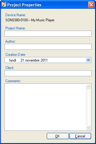 Definition of project properties The Scheduler software allows for the configuration of the project properties and the addition of recap information before starting a project.