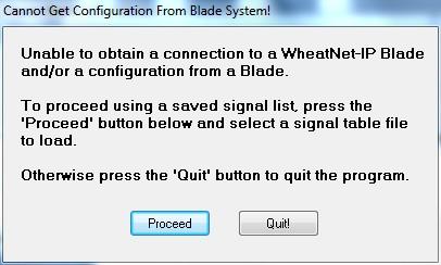 Clicking Quit! will exit from the Scheduler. Clicking Proceed will open a standard Windows file open dialog via which you can load a previously saved signal set file. 4.2.