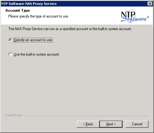 6. In the Account Type dialog box, specify the account