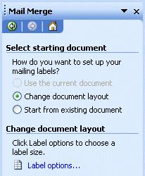 You can close the mail merge document you created and open Microsoft Word 2003 again, or click back to Mail Merge Task Pane Step1of 6.