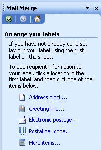 Notice that Mail Merge Task Pane Step 4 of 6 has changed slightly to reflect Arrange your labels.