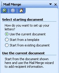 You will now see a Microsoft Mail Merge Task Pane appear on the right side of your screen similar to the image at the right. We will begin this tutorial by creating a mail merge letter.