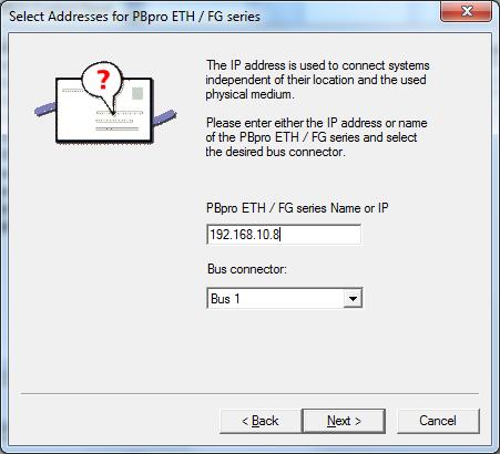d Enter the IP address of the FG-100-PB (in this example the IP