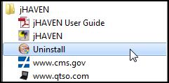 UNINSTALLING THE SOFTWARE WINDOWS - ALL PROGRAMS Complete the following steps to uninstall the jhaven Standalone OR Network Client/Server application via Start All Programs : 1. Select Start. 2.