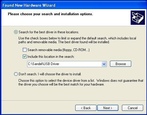 6. Windows will ask for the location of the driver.
