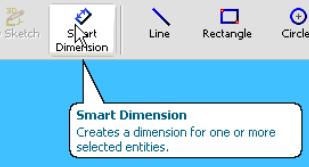 SolidWorks Exercise Now we want to add specific dimensions to our drawing. Choose SMART DIMENSION on the dynamic toolbar. Click the bottom horizontal line of our rectangle and drag the dimension down.