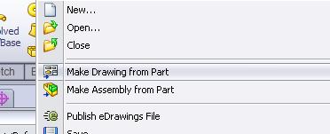 Drawings in Solidworks Once we open or finish the part, we choose make drawing from part from the file menu at the top