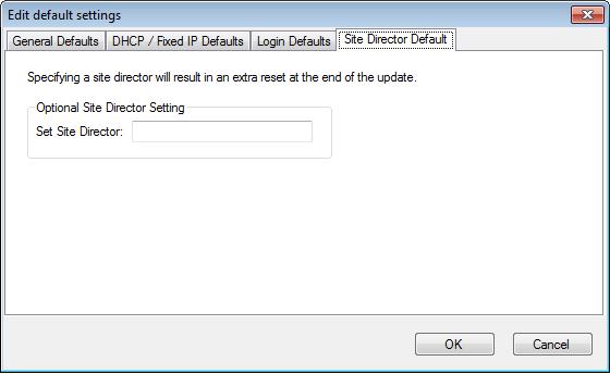 Site Director Default Tab The Site Director Default tab allows you to specify the Site Director that is used as the default when adding NAE targets.