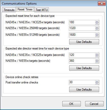 Reset Times Tab The Reset Times tab allows you to adjust reset times for the various NAE devices and the Site Director.