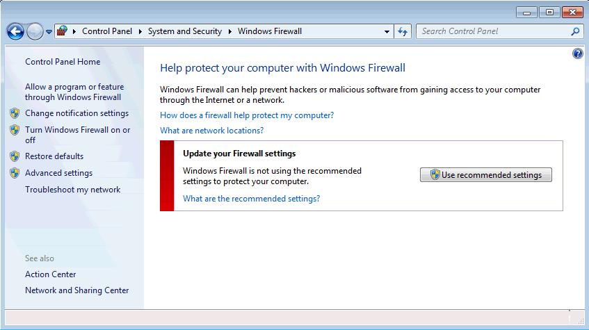 Figure 19: Windows Firewall Off - Windows 7 Example 3.