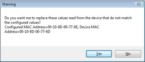 Figure 36: Warning Message Indicating a Differing Attribute Value When you click Test Login Before Update for an NAE35, NAE45, NCE25, or NIE29/39/49, the tool determines whether the device has enough