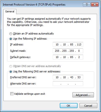 Figure 47: TCP/IP Properties Dialog Box e. If the computer is currently using a static IP address, write down all of the information in this dialog box (Figure 47).