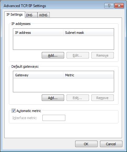 Figure 49: Emptied IP Settings i. Click Add in the IP addresses section (Figure 49).