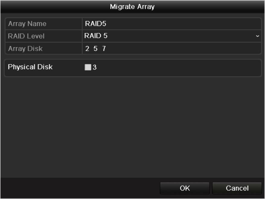 Figure 10. 31 Migrate Array Interface 4. Select the available physical disk(s) and click OK button to confirm the settings.