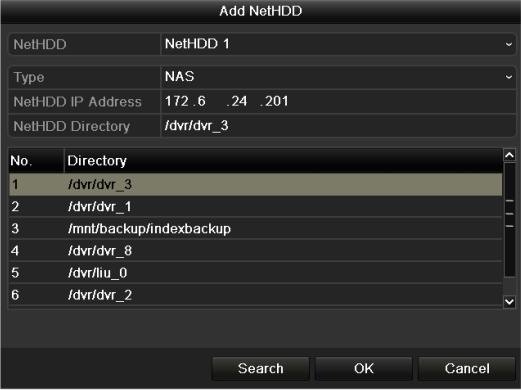 Figure 11. 8 Add NAS Disk Add IP SAN: 1) Enter the NetHDD IP address in the text field. 2) Click the Search button to search the available IP SAN disks.