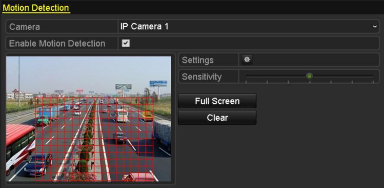 8.1 Setting Motion Detection Alarm 1. Enter Motion Detection interface of Camera Management and choose a camera you want to set up motion detection. Menu> Camera> Motion Figure 8.