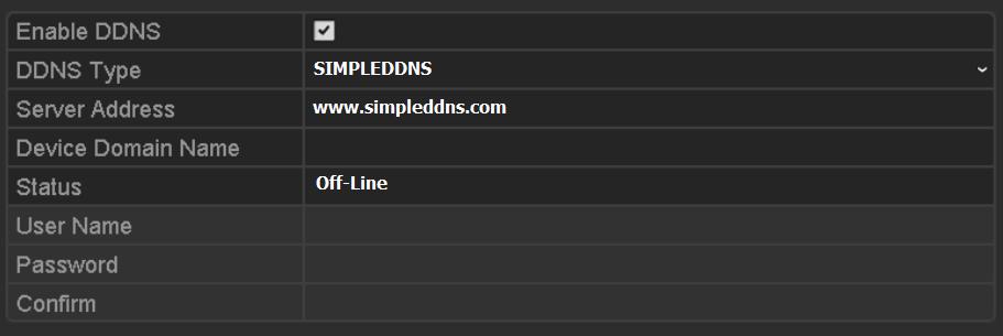 simpleddns.com. 3) Enter the Device Domain Name. You can use the alias you registered in the SIMPLEDDNS server or define a new device domain name.