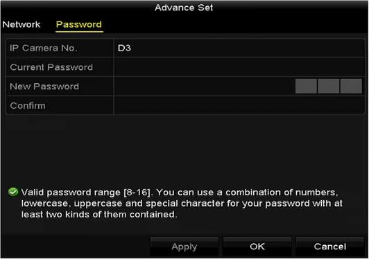 Figure 2. 26 Password Configuration of the Camera 3. Click OK to save the settings and exit the interface.