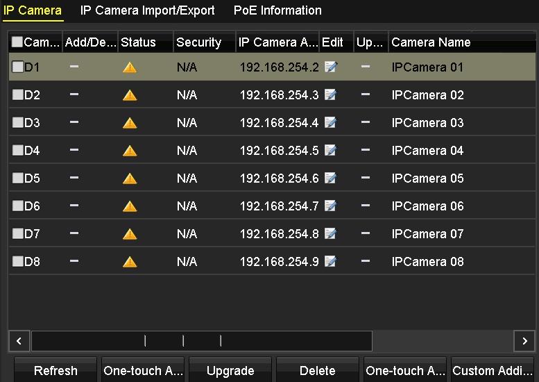 Connect the network cameras via the PoE interfaces. 1. Enter the Camera Management interface. Menu> Camera> Camera Figure 2.