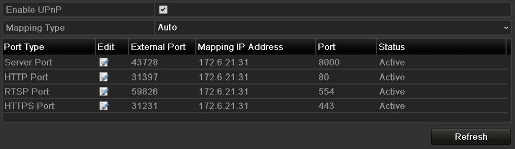 Enter the Network Settings interface. Menu > Configuration > Network 2. Select the NAT tab to enter the port mapping interface. Figure 11. 21 UPnP Settings Interface 3. Check checkbox to enable UPnP.