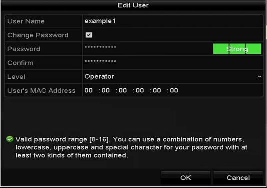 Figure 16. 9 Edit User (Operator/Guest) Figure 16. 10 Edit User (admin) 4.