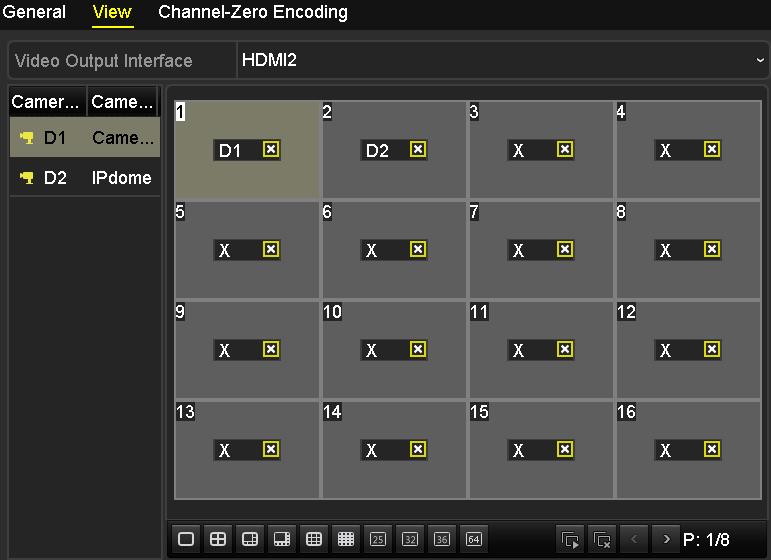 Figure 3. 8 Live View- Camera Order 1) Select a View mode in, including 1/4/6/8/9/16/25/32/36/64-window division modes are supported depending on different models.