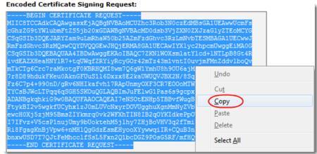 Step 4 Copy the entire Encoded Certificate Signing Request from the start of the line reading: -----BEGIN CERTIFICATE REQUEST----- To the end of the line reading: -----END CERTIFICATE REQUEST-----