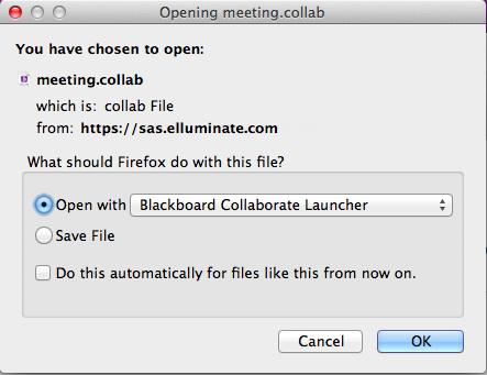 2. Your.collab file is downloaded. It is named one of the following, depending on the type of session: meeting.collab, course.collab or dropin.collab. Open the.