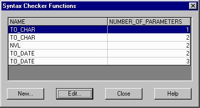 Meta Manager Administrator FIGURE 29 Syntax Checker Functions Form 3. Click the New button located at the bottom left of the form.